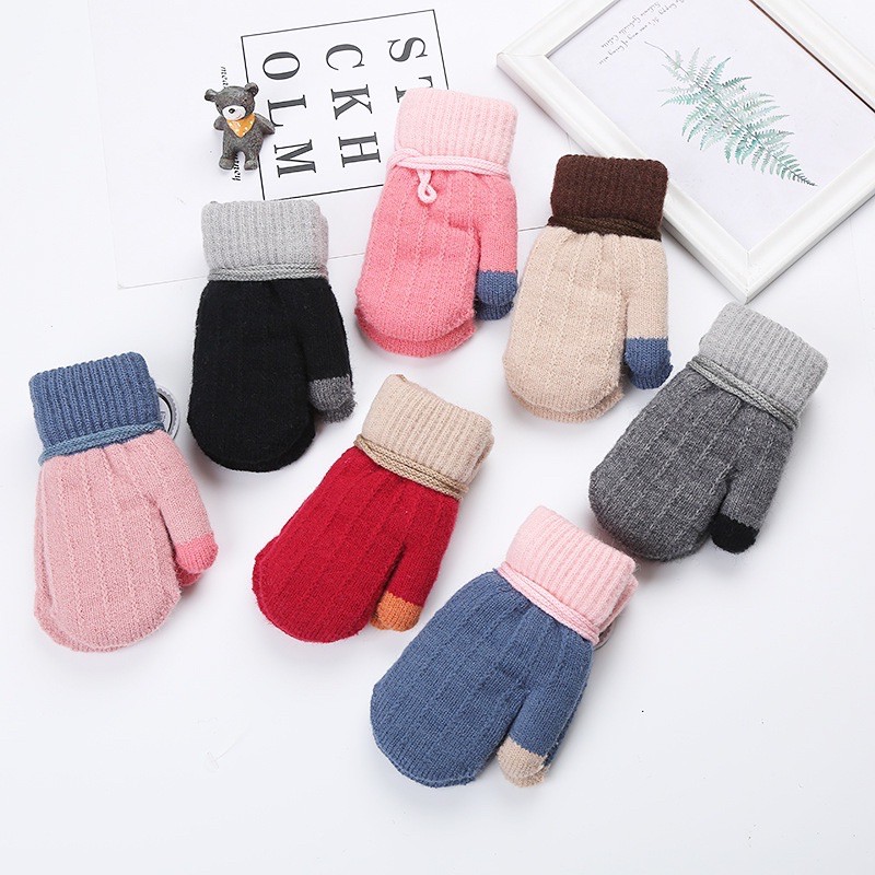 Găng tay len lót lông mã T07 dành cho bé trai bé gái mùa đông 2-5 tuổi