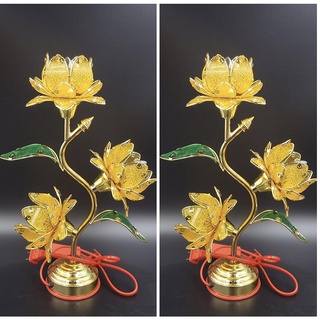 Đôi đèn thờ điện 3 bông cánh nhựa thân hợp kim tm121208- đồ thờ tịnh phương