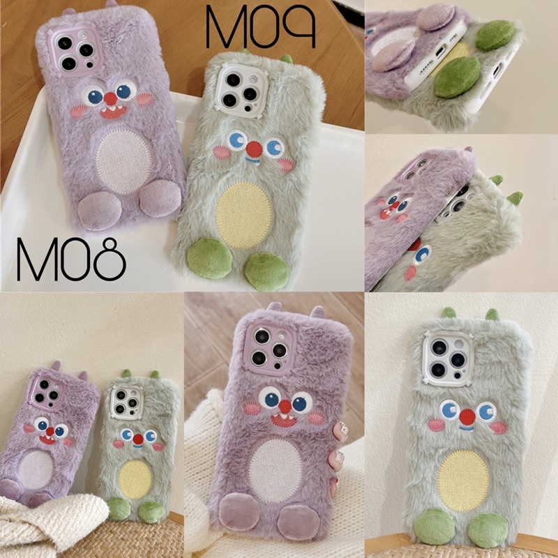 Ốp lưng case lông thú nhân vật hoạt hình đẹp lạ dễ thương mẫu màu tím xanh Iphone7 8 X 11 12 13pluspromax