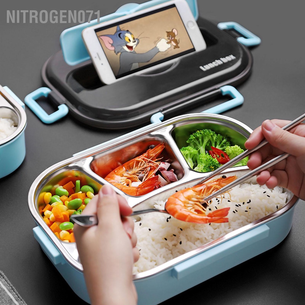 Nitrogen071 Hộp cơm giữ nhiệt - Hộp đựng cơm văn phòng inox 304 - 4 ngăn Di động chống rò rỉ cho Văn phòng Trường học