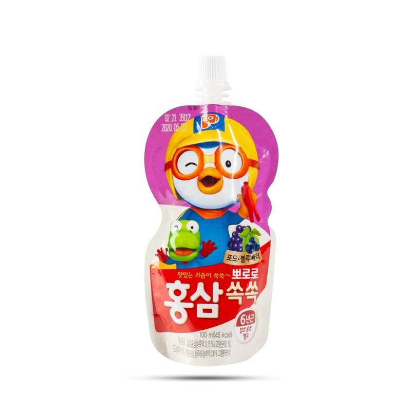 NƯỚC UỐNG HỒNG SÂM PORORO PALDO 100ML (2y+)- 3 Hương Vị Cam - Việt Quất - Táo