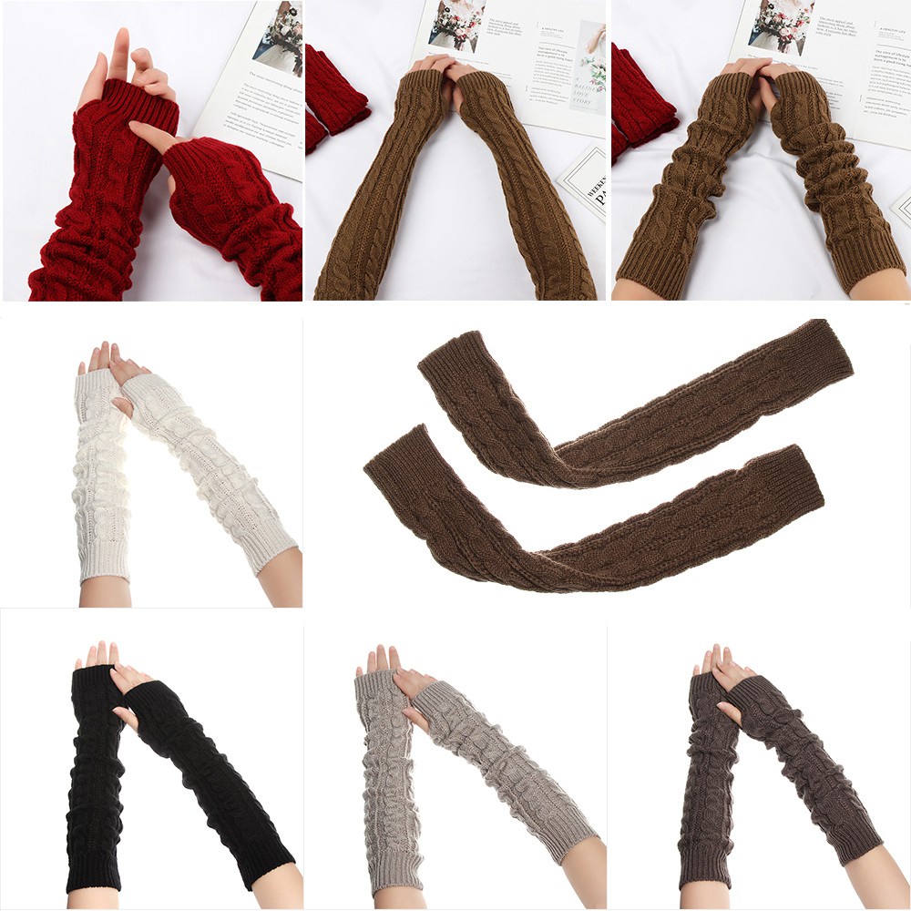 MELODG Women Girls Wool Mittens Autumn Winter Spring Arm Warmers Long Gloves Button Fashion Length 50cm Fingerless Knitted Gloves/Multicolor