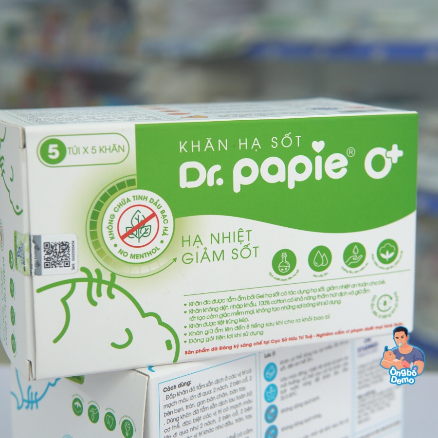 Khăn Lau Hạ Sốt Dr Papie Cho Bé, Hạ Nhiệt Giảm Sốt Ngắn Ngừa Co Giật (25 tờ/hộp) - Ongbodemo