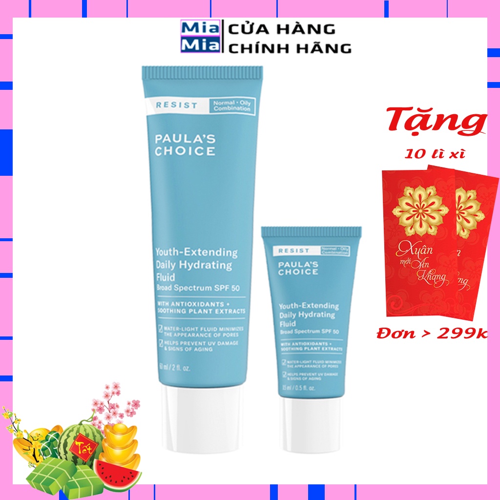 Kem Chống Nắng Paula's Choice Resist Youth-Extending Daily Hydrating Fluid SPF 50 Chống Nắng Phổ Rộng, Ngăn Ngừa Lão Hóa