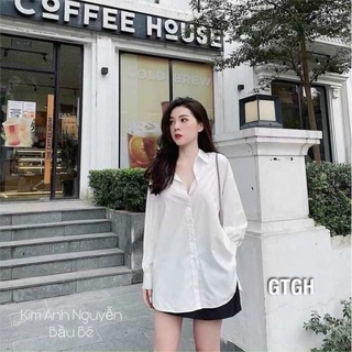 Áo sơ mi trắng tay dài cho nữ basic