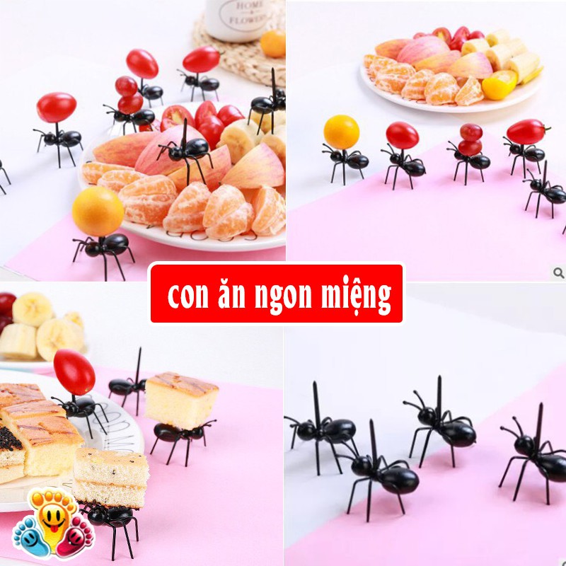 Bộ nĩa 12 xiên hoa quả ngộ nghĩnh đáng yêu hình hươu , gấu , kiến, thỏ sắc màu E202