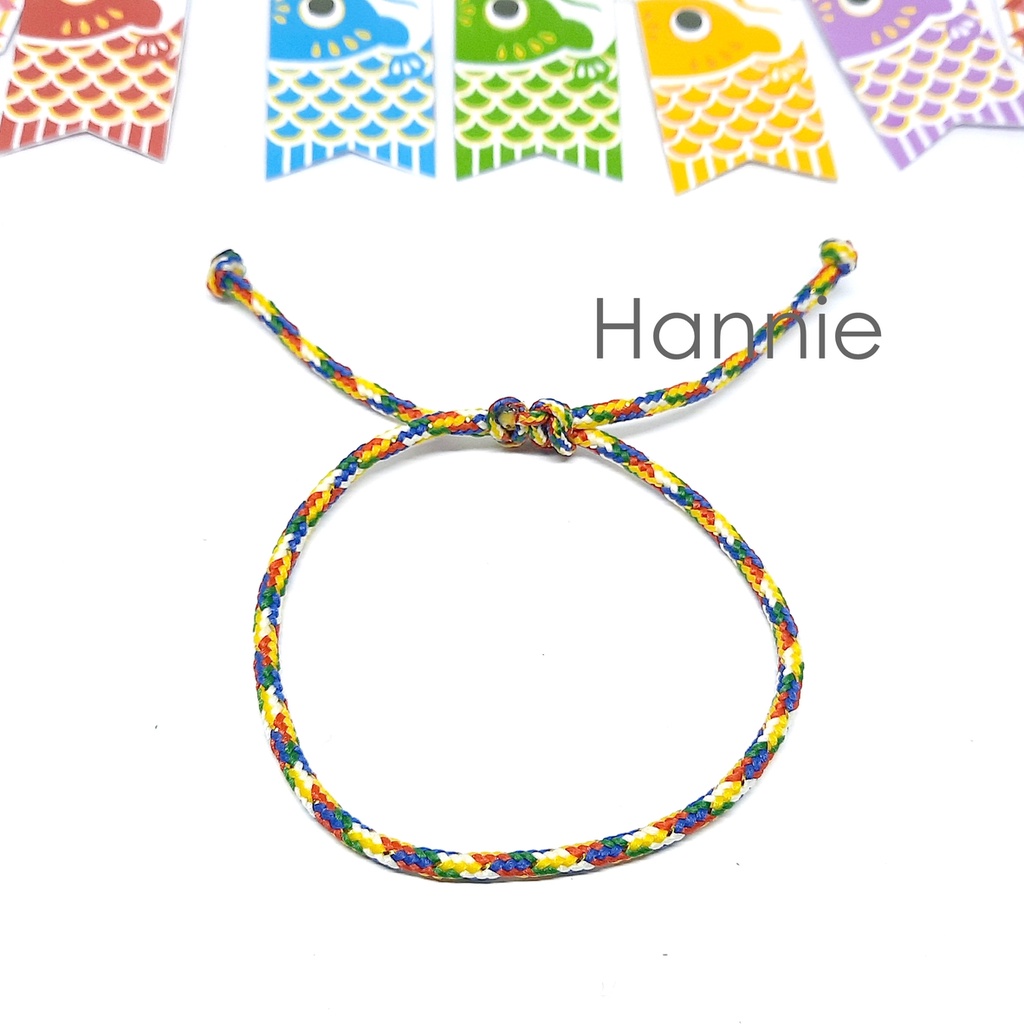 (Xanh/Đen) Vòng chỉ ngũ sắc kim tuyến 2mm dây rút - Vòng phong thủy bình an đeo tay nam nữ handmade đơn giản