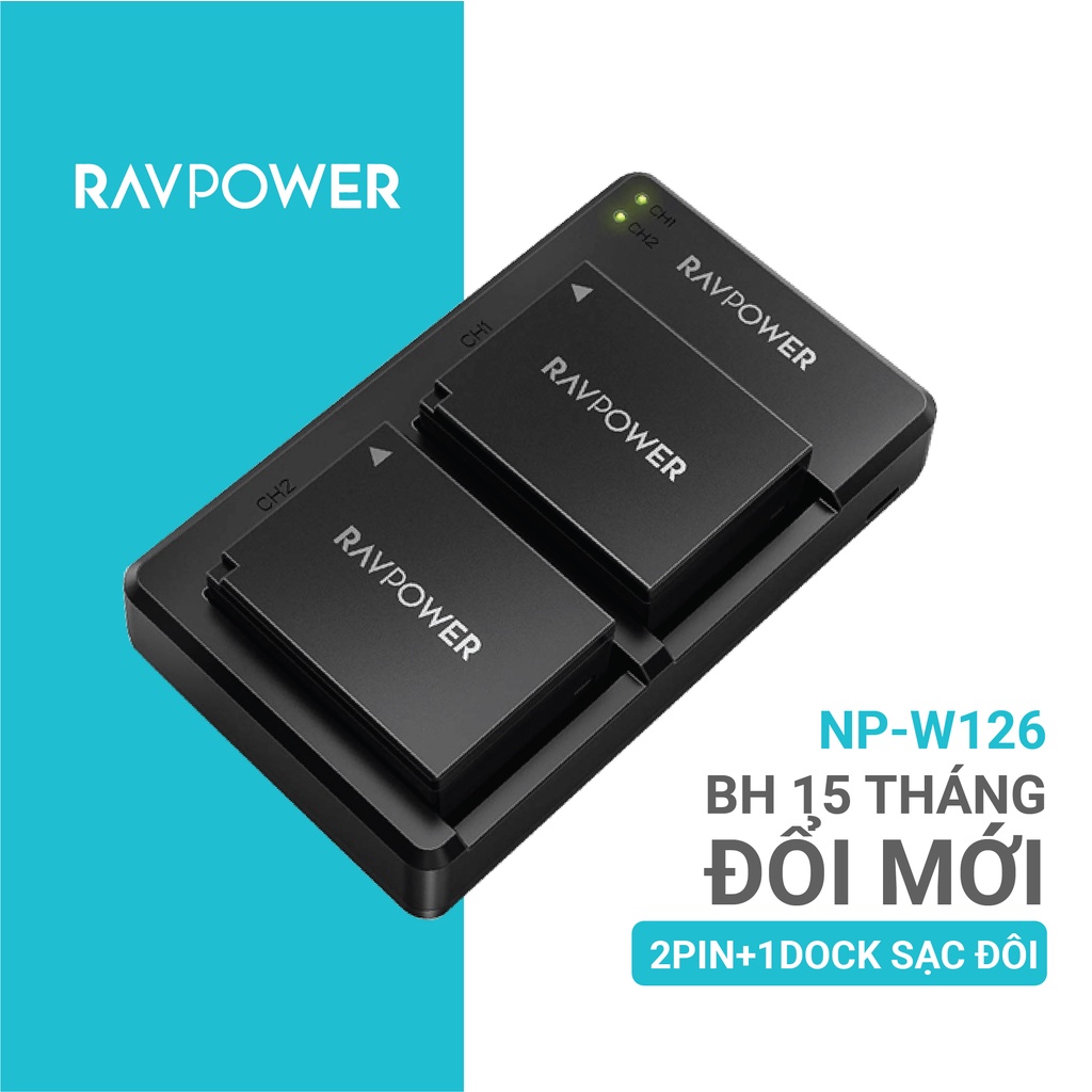 BỘ 2 PIN+SẠC FUJIFILM NP-W126S - RAVPOWER CHO MÁY ẢNH