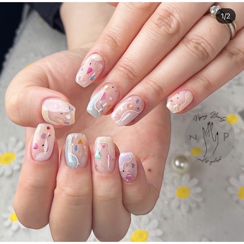 Xà cừ nail vân gỗ ẩn móng, Set 12 Phụ kiện trang trí móng