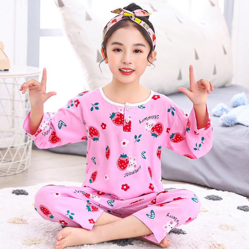 Bộ đồ ngủ bằng cotton lụa thoáng khí in họa tiết hoạt hình dễ thương cho bé