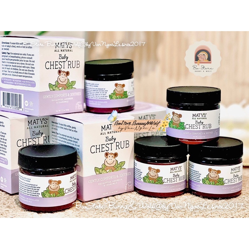 Dầu Bôi Ấm Ngực Hữu Cơ MATY'S All Natural Baby Chest Rub Mỹ Hũ 43gr chống cảm cho bé từ 3m+