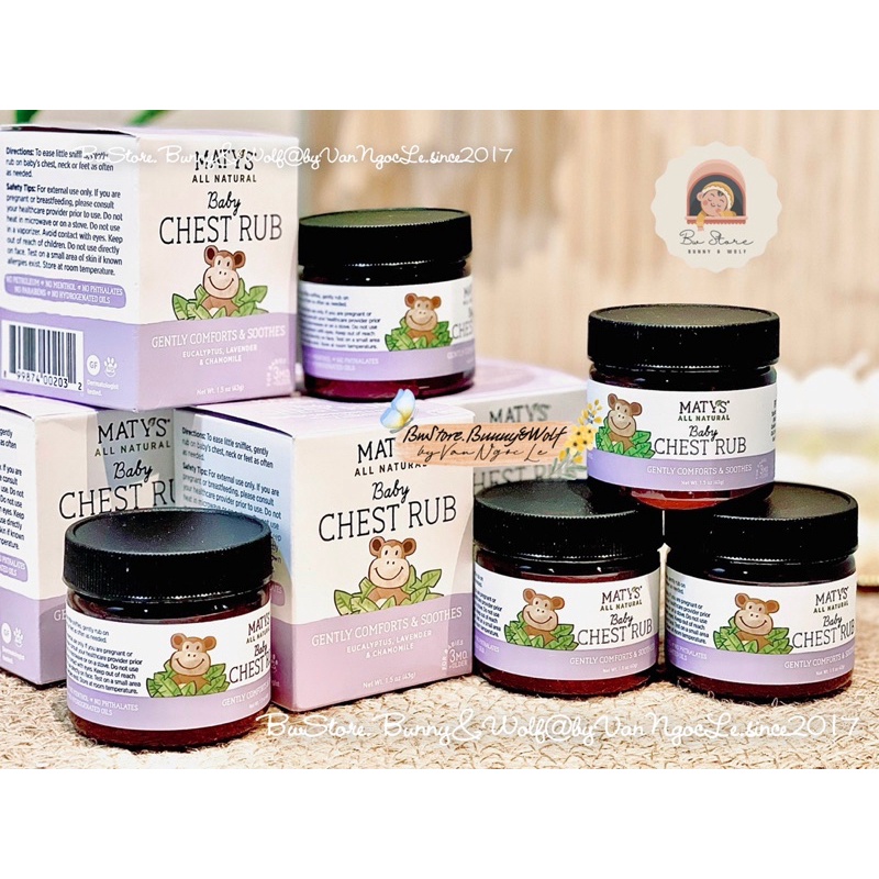 Dầu Bôi Ấm Ngực Hữu Cơ MATY'S All Natural Baby Chest Rub Mỹ Hũ 43gr chống cảm cho bé từ 3m+