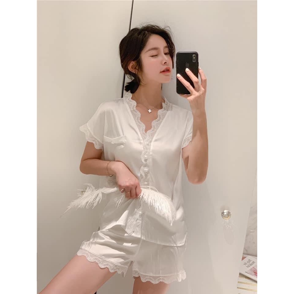 Bộ đồ ngủ phối ren lụa SEXY CAO CẤP 💗 Chất Đẹp❣️Lụa Satin