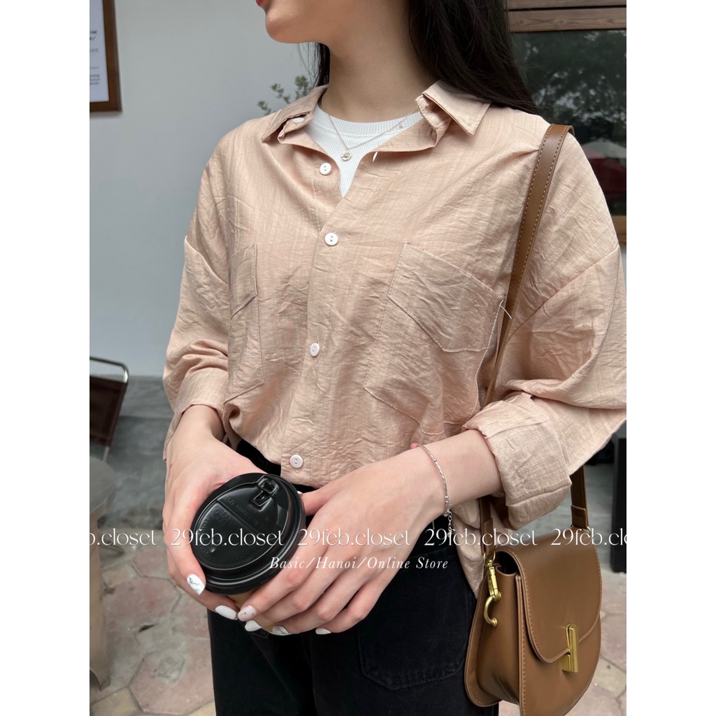 [Ảnh thật/Video] Áo sơ mi đũi nhiều màu túi 2 bên - 29feb.closet - A49