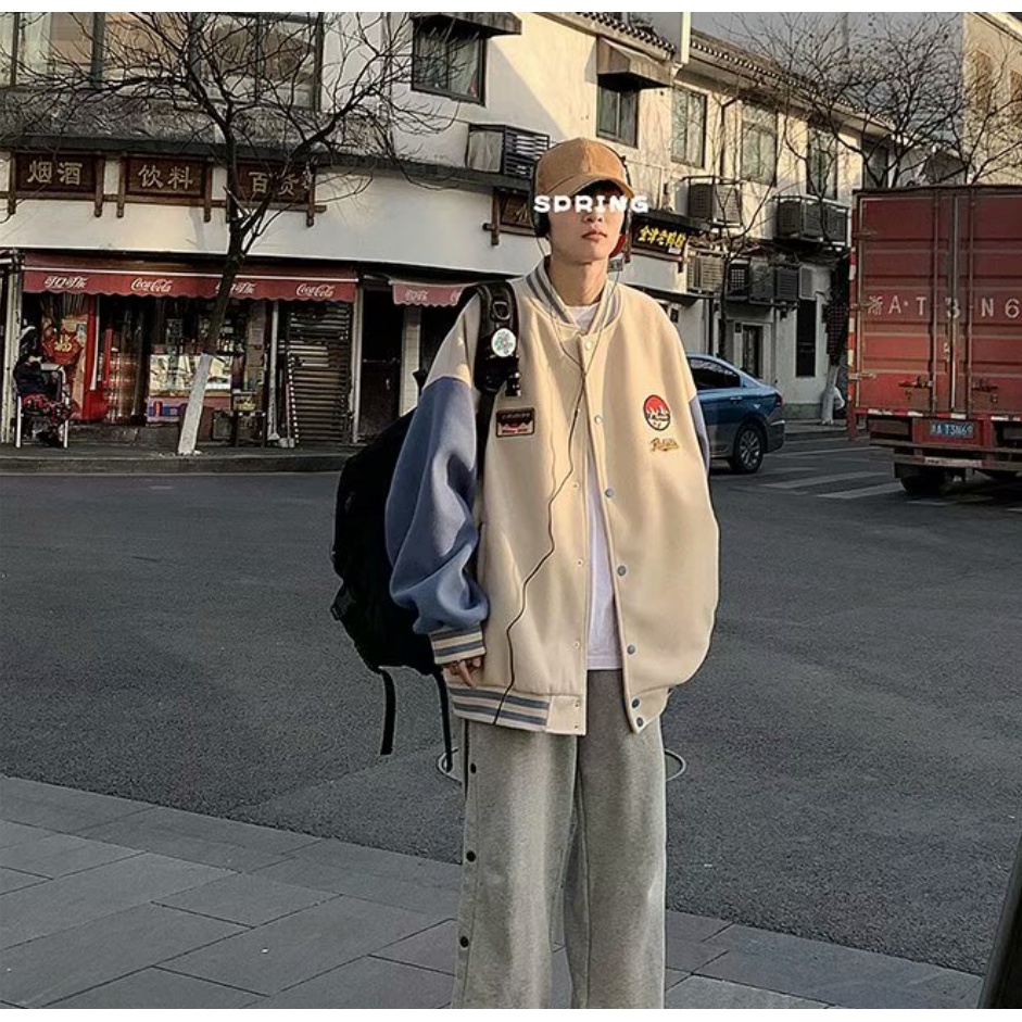 Áo Khoác Bóng Chày Dáng Rộng Màu Sắc Thời Trang Hàn Quốc Cho Nam