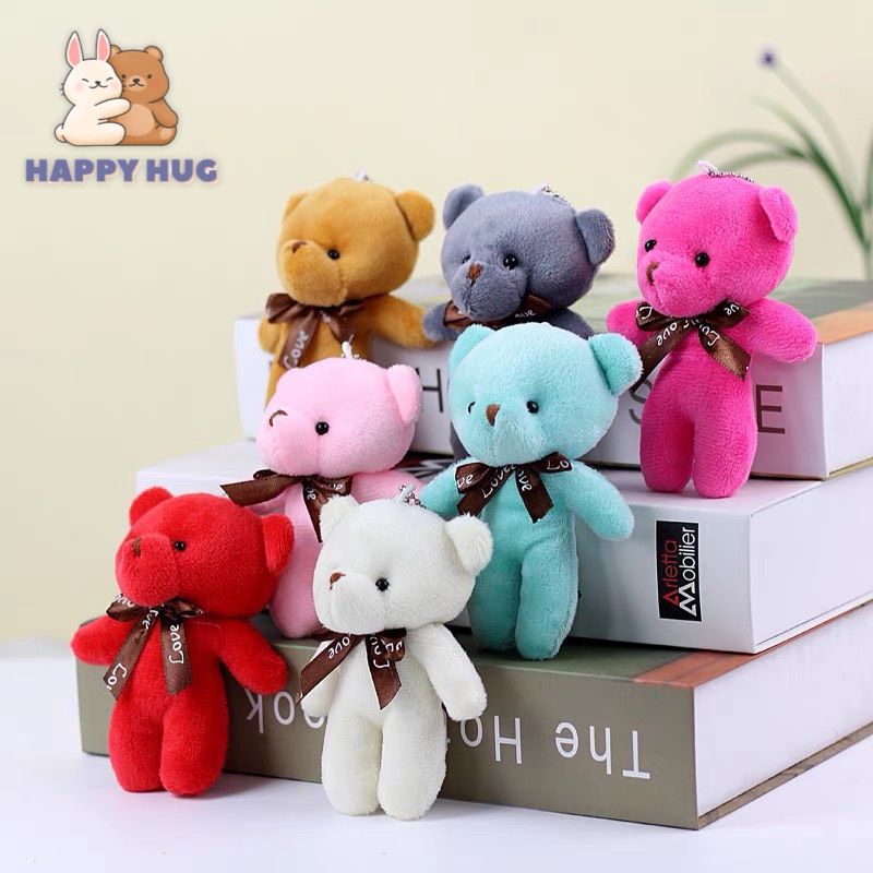Móc khóa gấu bông,móc treo ba lô đính nơ dễ thương size 12cm, lông ngắn mềm mịn - Happy Hug