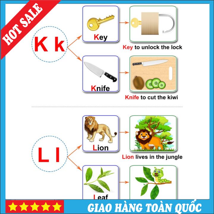 26 Chữ Cái Alphabet Và Từ Vựng - Học liệu dính dán montessori - Matching Book [Monsi Edu]