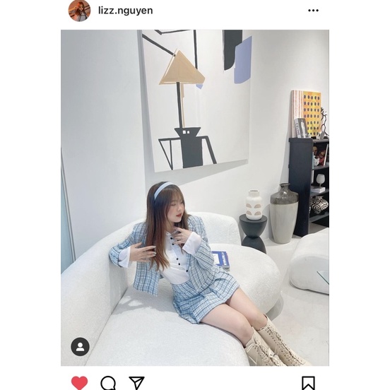 DALLA Set áo vest blazer nữ croptop tay dài sọc CARO XANH Dalla Saigon