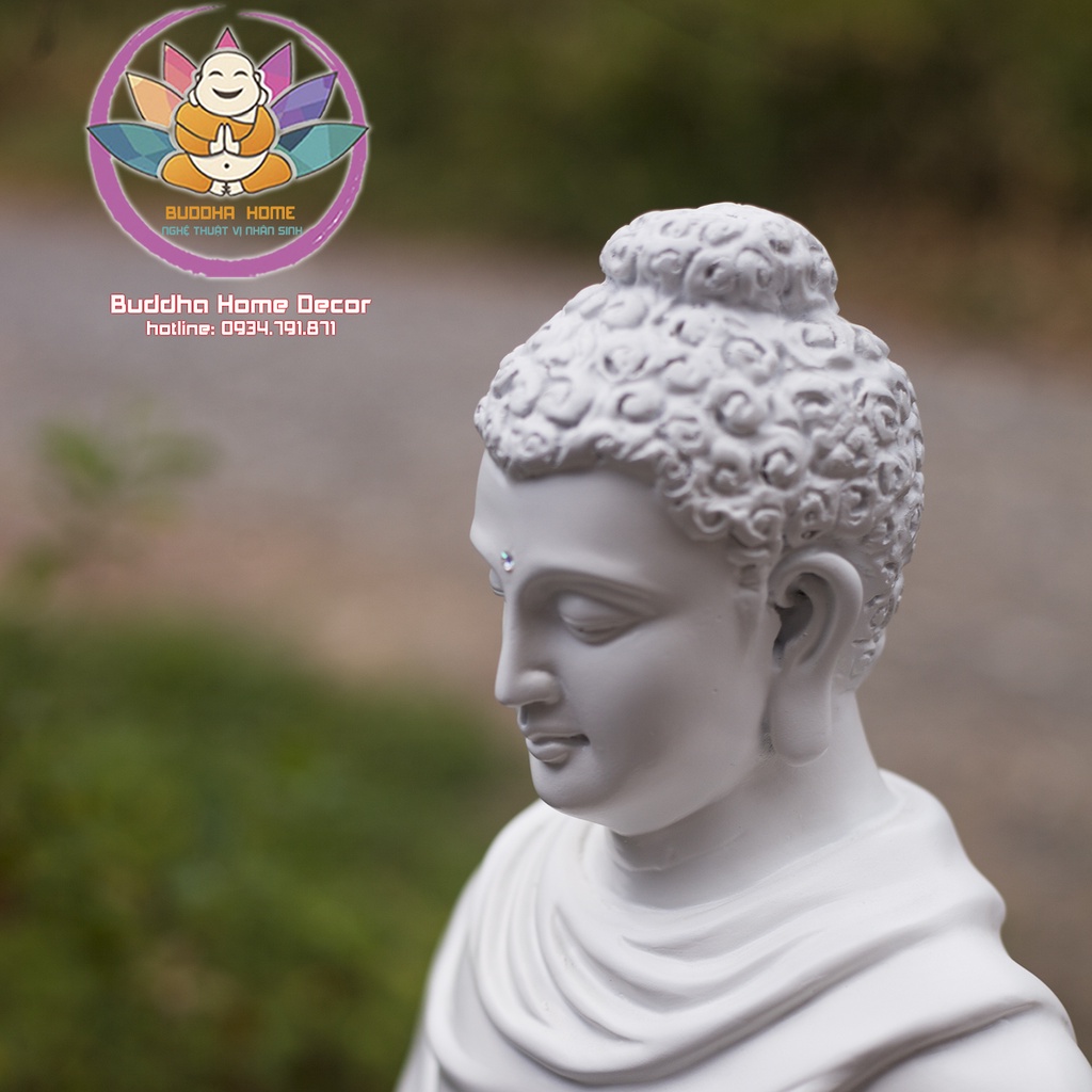 Tôn Tượng Bổn Sư 46 cm màu trắng sứ phong thủy thờ cúng trang trí nhà cửa, bàn trà, hồ thủy sinh