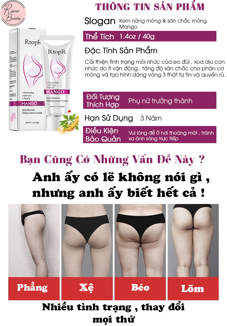 [Hàng Có Sẵn] RtopR Kem Nâng Mông Massage Nâng Mông Săn Chắc Chiết Xuất Xoài Tăng Vòng 3 - 40g (Có Che Tên)