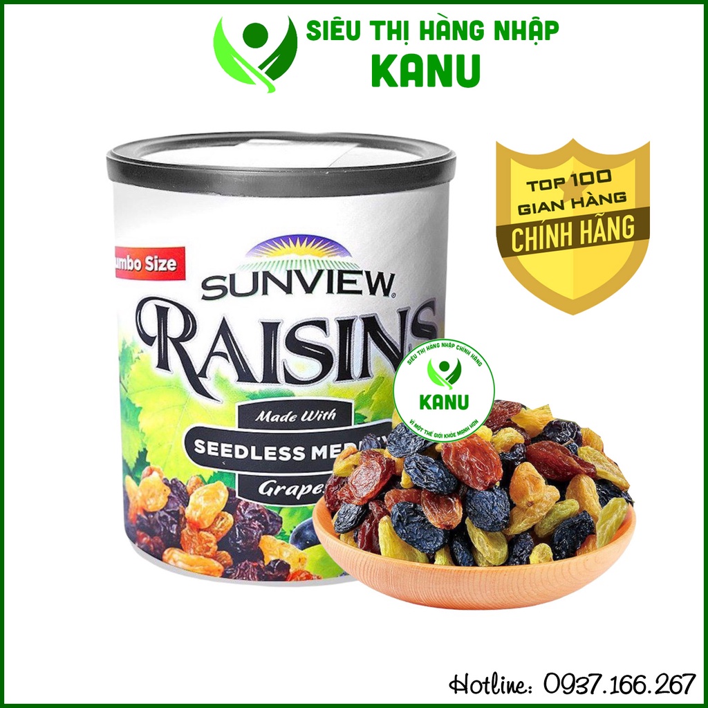 Nho khô hỗn hợp Sunview Raisins Mỹ 425gr, nho 3 màu