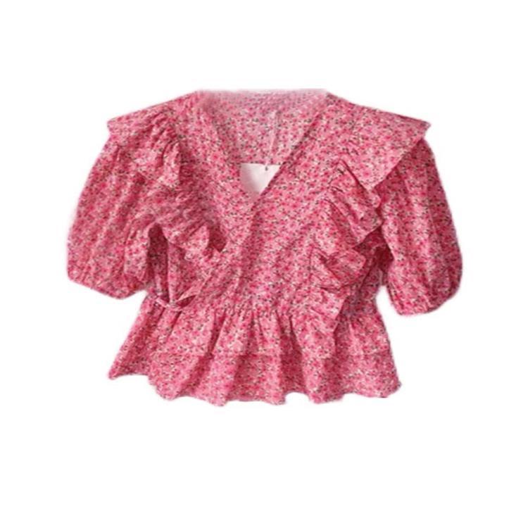 Áo Sơ Mi Tay Ngắn Cổ Chữ V Họa Tiết Hoa Thời Trang Mùa Hè Cho Nữ