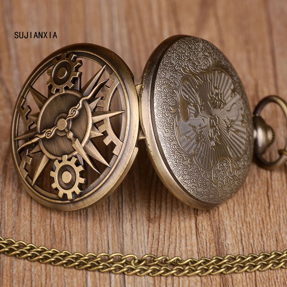 Đồng Hồ Bỏ Túi Bằng Hợp Kim Khắc Hình Bánh Răng Phong Cách Cổ Điển Cho Nam Và Nữ