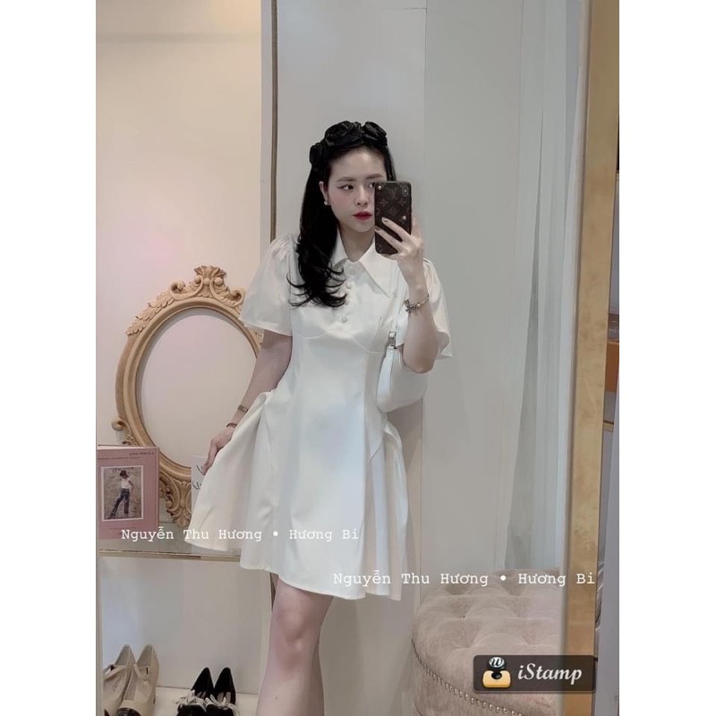 BÁN SỈ VÁY TRẮNG CÚC BỌC TAY XOÈ CHO NỮ