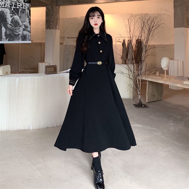 Plus Đầm Dài Tay Ôm Eo Phong Cách Preppy Nhật Bản Thời Trang Mùa Xuân Cho Nữ