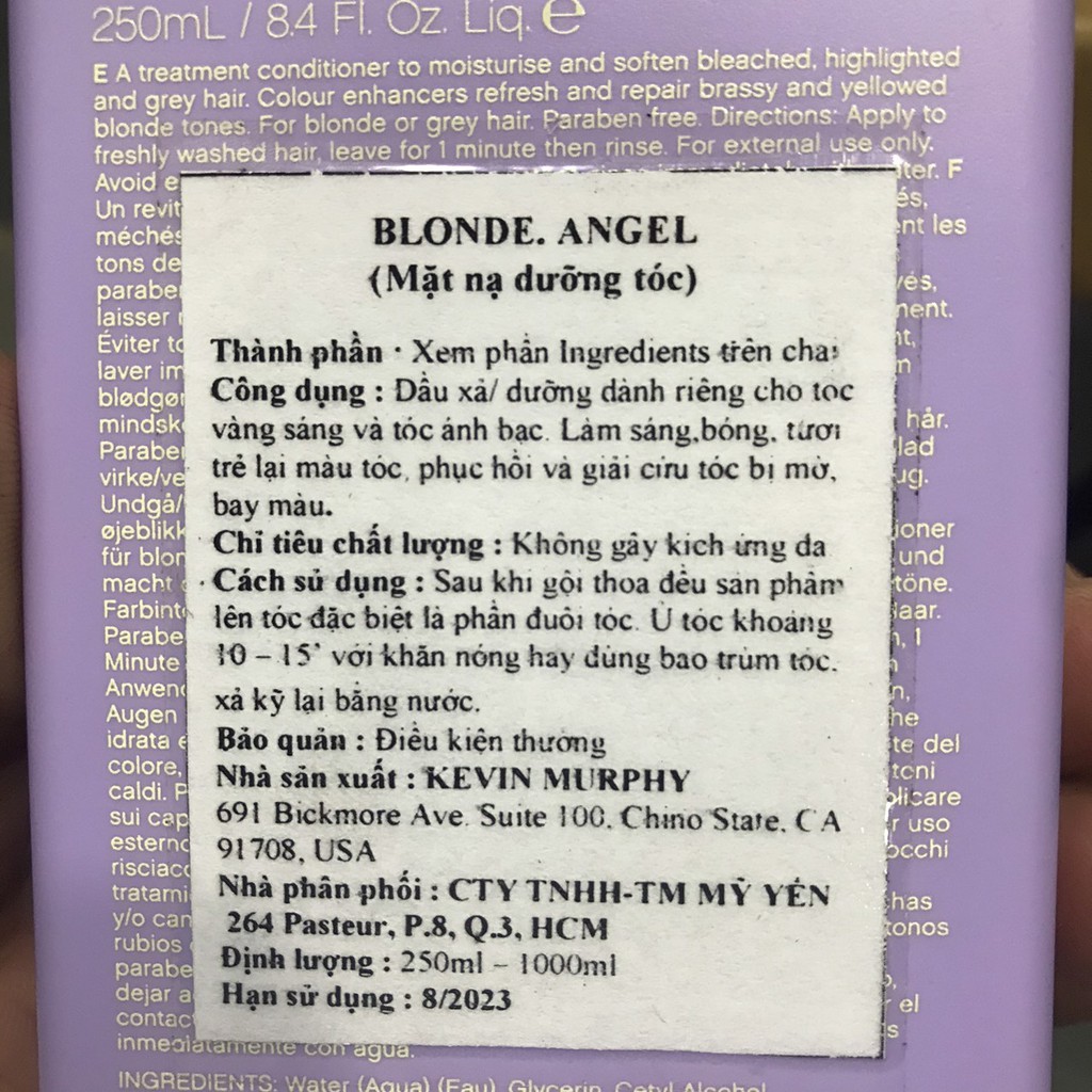 Mặt nạ dưỡng tóc dành cho tóc vàng sáng và ánh bạc Blonde.Angel Kevin.Murphy 250ml