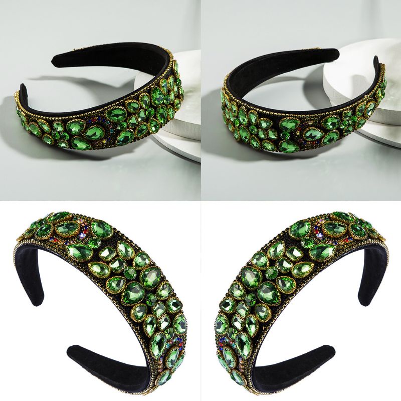 Băng Đô Đính Đá Pha Lê Hình Giọt Nước Màu Xanh Lá Phong Cách Baroque Cổ Điển Dành Cho Nữ