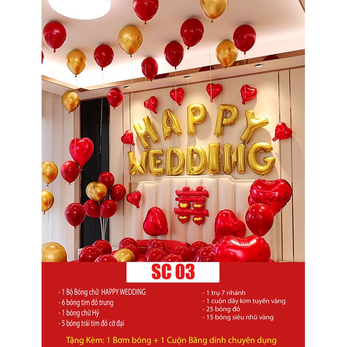 [TẶNG BƠM + BĂNG KEO] Set bong bóng trang trí phòng cưới mới đẹp đầy đủ đồ