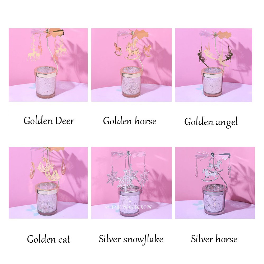 Giá Đỡ Nến Thơm Bằng Kim Loại Hình Đèn Lồng Tuần Lộc Xoay Được Sáng Tạo Làm Quà Tặng Sinh Nhật / Giáng Sinh