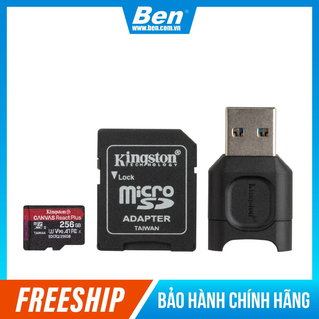 Thẻ nhớ micSDXC Kingston Canvas React Plus cho quay video UHS-II 4K/8K, Flycam HD MLPMR2/256GB - BEN