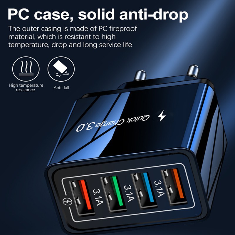 Đầu sạc 4 cổng USB hỗ trợ sạc nhanh Qc 3.0 33w