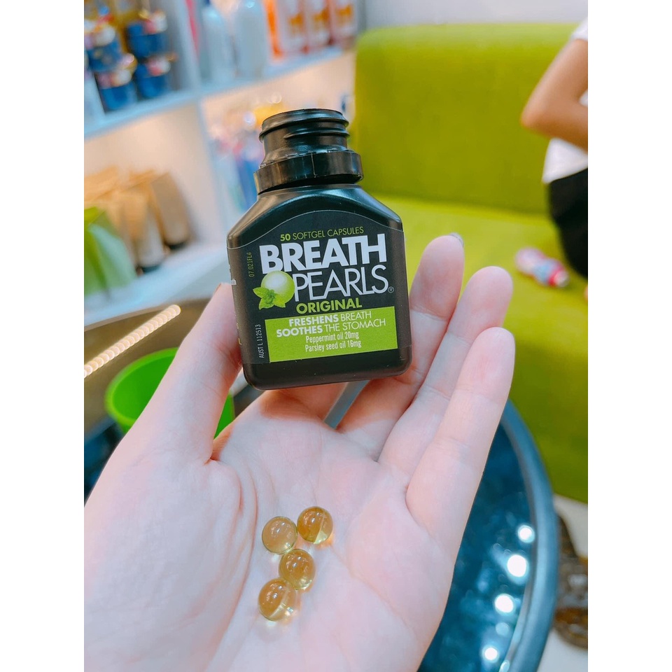 Viên Uống Thơm Miệng Thảo Dược Breath Pearls 50 Viên Úc Chính Hãng Khử Mùi Hôi Miệng Date Mới Nhất