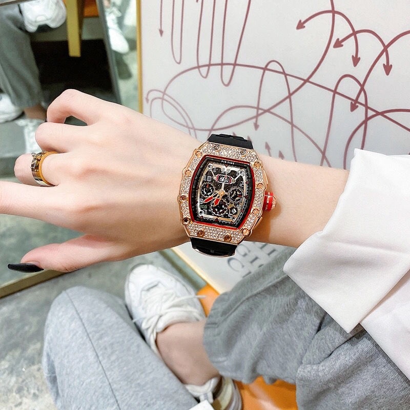 Đồng Hồ Đeo Tay Không Cơ Khí Dát Kim Cương Lớn Cao Cấp Lịch Lãm Nam Tính Miller Chính Hãng