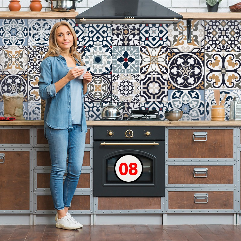 Decal Dán Tường Trang Trí Bếp Họa Tiết Mix Màu Trầm (08) | Giấy Dán Bếp Chống Bay Màu, Bắn Dầu Mỡ, Chịu Nhiệt