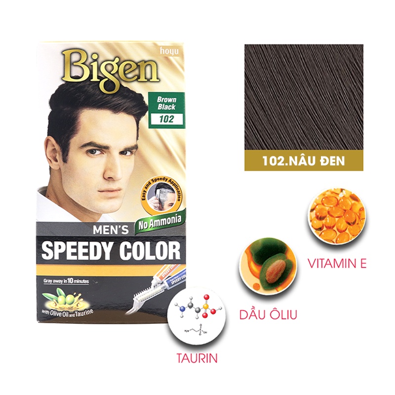 Thuốc Nhuộm Tóc phủ bạc MÀU NÂU ĐEN dạng kem Cho Nam Giới Bigen Men’s Speedy Color (102)