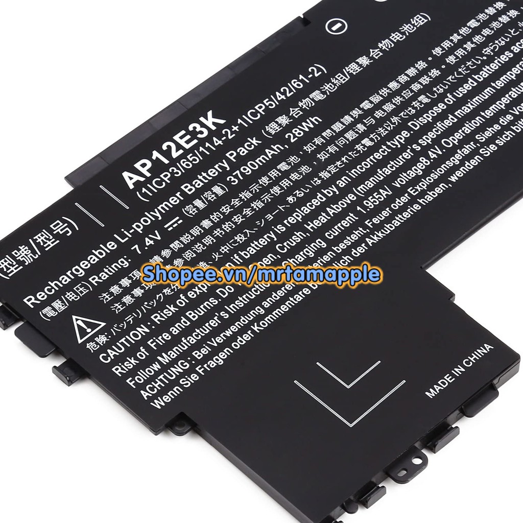 (BATTERY) Pin Laptop ACER ASPIRE S7-191 (AP12E3K) (ZIN) - 4 CELL - Aspire S7-191, Aspire S7 Ultrabook IPS 1ICP3/65/114