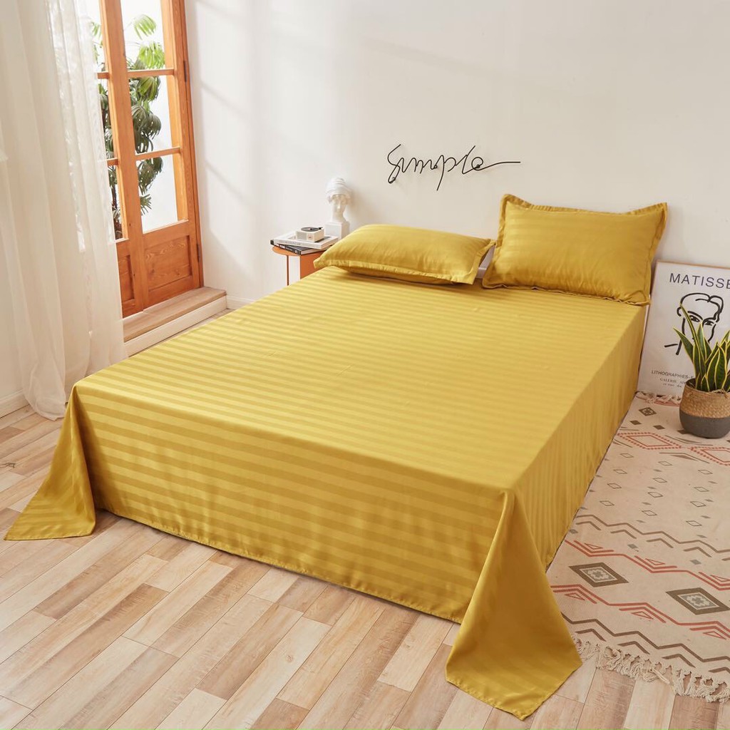 Bộ ga giường và vỏ gối Cotton 3F ga gối Cotton Màu Vàng chuẩn Khách Sạn, Nhà Nghỉ, Homestay chuyên dùng