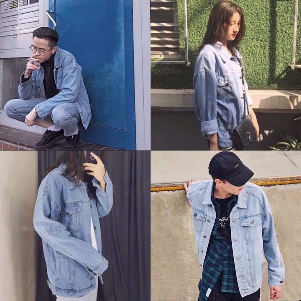 Áo Khoác Jean Bò Nam Nữ BASIC Xanh Đen Trơn Unisex | BigBuy360 - bigbuy360.vn
