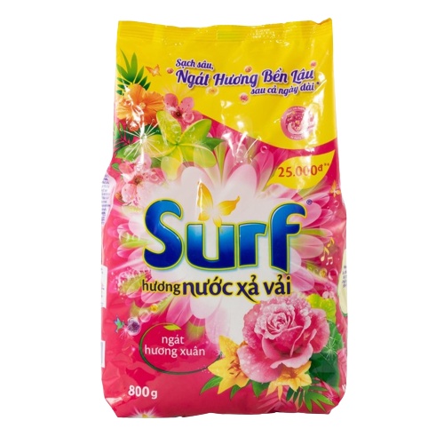 Combo 2 bịch Bột giặt Surf gói 800g hương nước xả vải ngát hương xuân Tặng 1 bông tắm màu ngẫu nhiên - xà bông giặt đồ