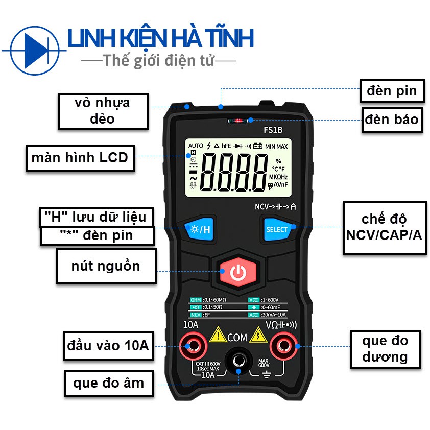 Đồng hồ vạn năng điện tử  FS1B độ chính xác cao chống cháy kích thước nhỏ gọn tiện lợi có đèn pin