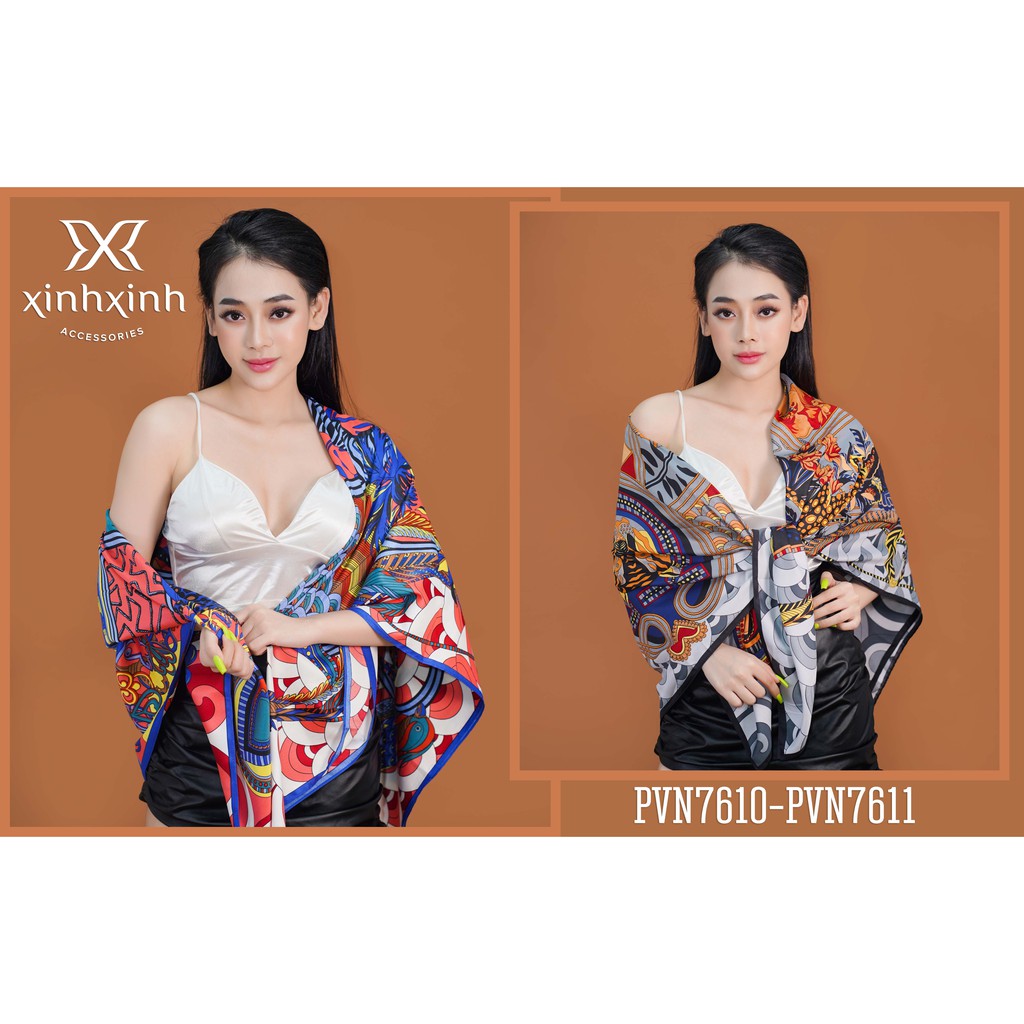 Khăn vuông quàng cổ mùa đông họa tiết con công - Xinh Xinh Accessories