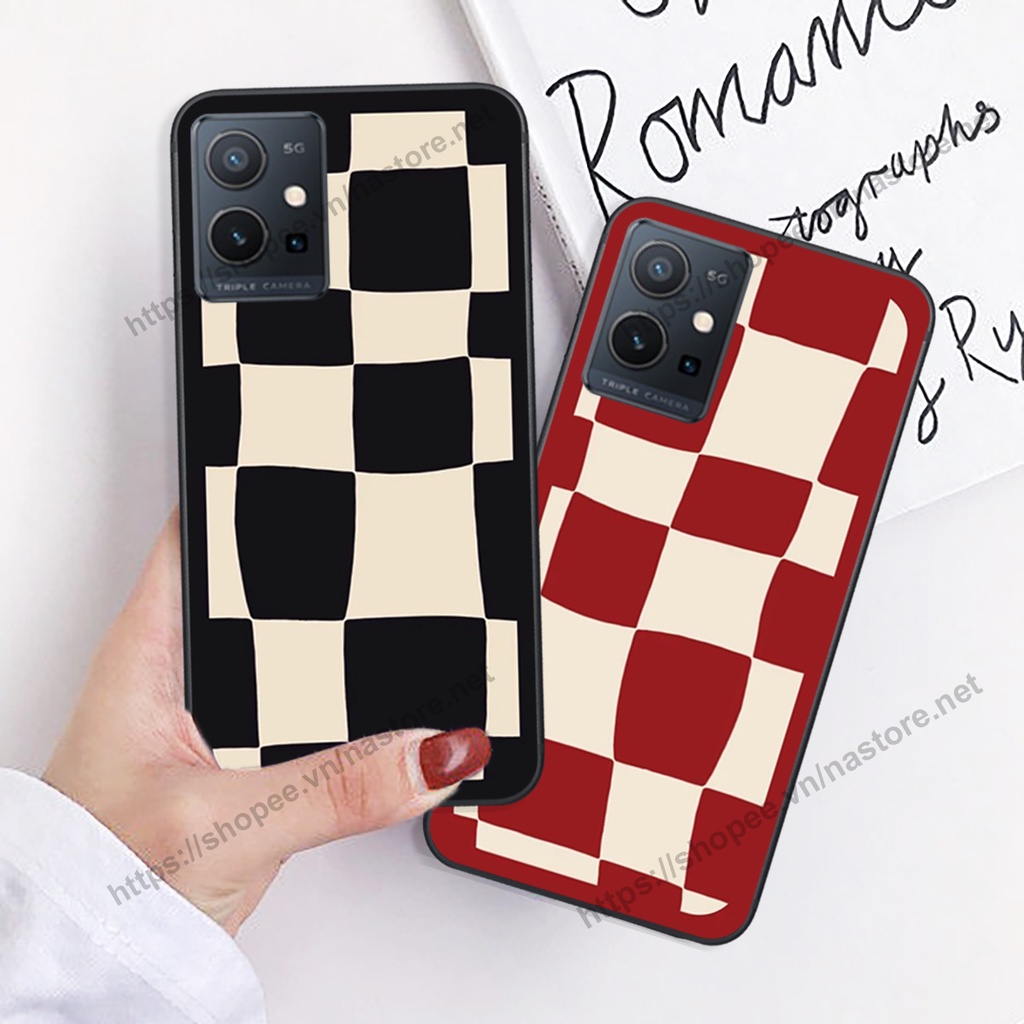 Ốp lưng Vivo Y55 4G - Y55 2022 mặt cười, họa tiết caro đơn giản đẹp cute