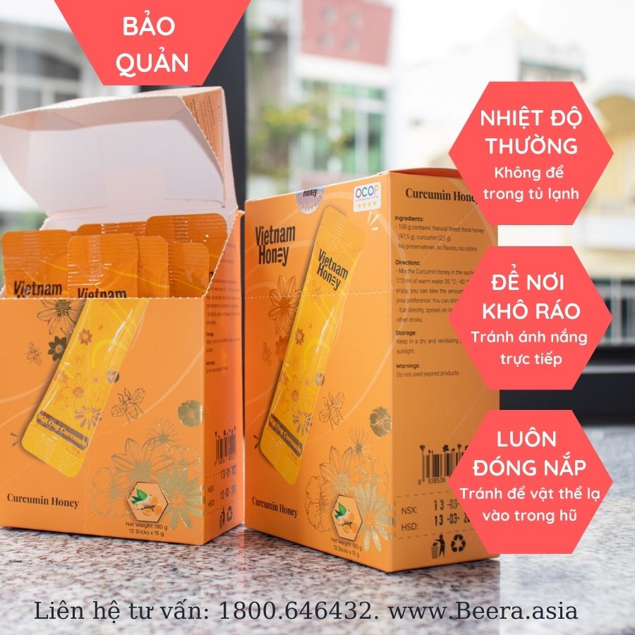 Combo 4 hộp dạng gói mật ong nghệ Curcumin (15g x12 gói / Hộp) - Vietnam Honey