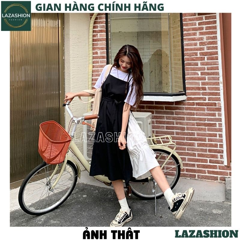 Set váy yếm đen trắng đầm nữ áo cộc tay croptop kèm váy 2 dây dài maxi dáng xòe kiểu dáng ulzaang hàn quốc hot trend | BigBuy360 - bigbuy360.vn