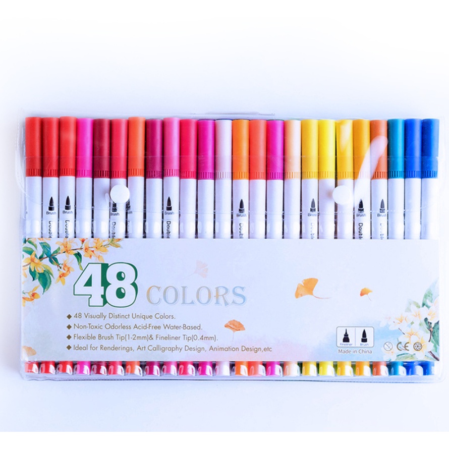 Bút màu dạ 2 đầu Thân trắng Double head túi nhựa trong cao cấp