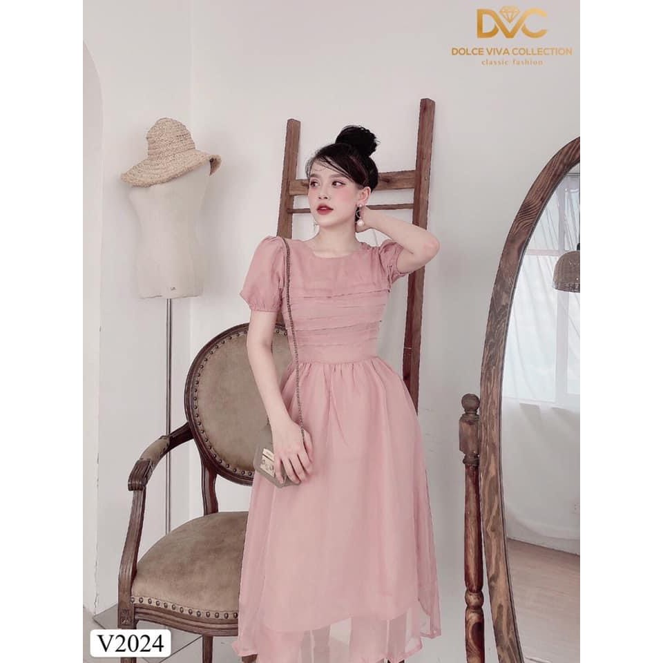 Váy hồng dáng xòe xếp ly tay bồng - SAMSAM1287 | BigBuy360 - bigbuy360.vn